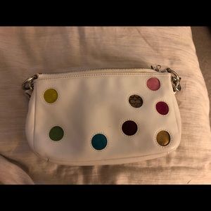 White/multi circle COACH mini purse